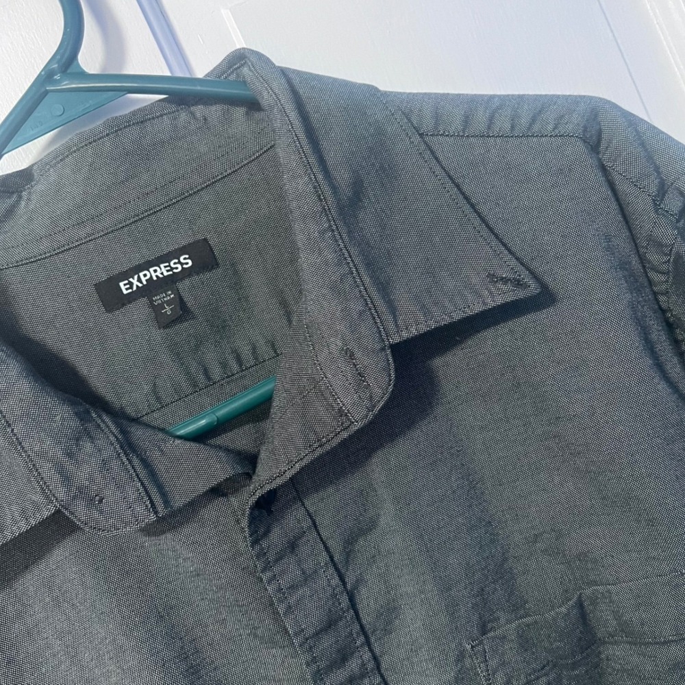 Express Button Down Mens L Grey Long Sleeve‎ Textured Shirt